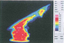 Thermal image of the experiment on the ceiling with angle 30 degrees