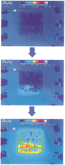 Temperature change in IC micro chip after power is supplied.