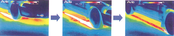 Temperature transition process of road surface on braking (by TVS-8100 with Real-Time Recorder)