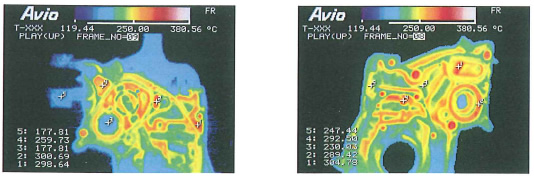 Temperature distribution of die for automobile engine block.