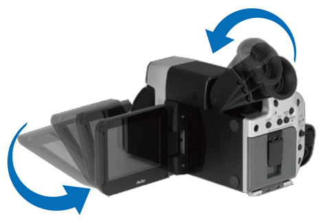 A tilting LCD monitor enables images to be captured at various angles.